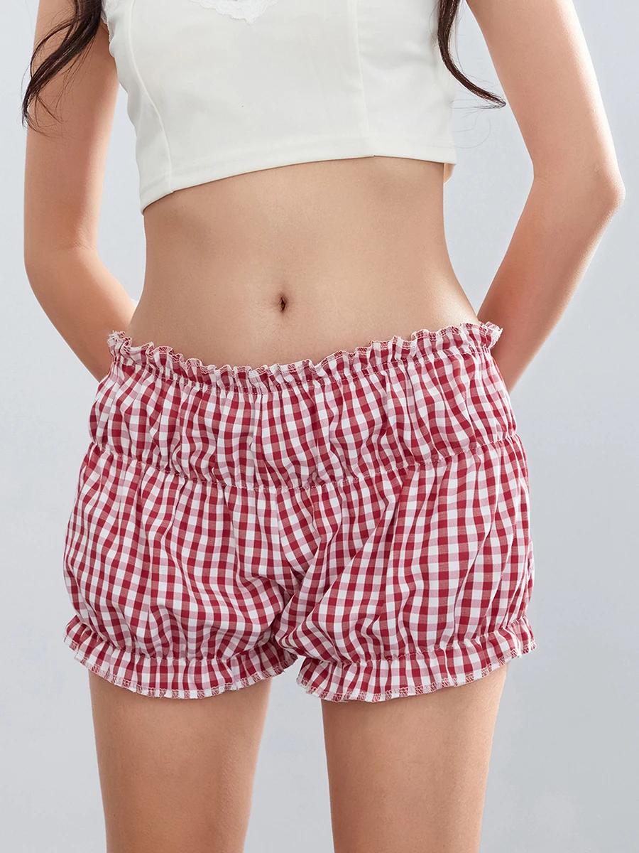 

Womens Y2k Cute Plaid Striped Print Pajama Boxer Shorts Gingham Lounge PJ Bottoms Shorts Checkered Sleep Shorts