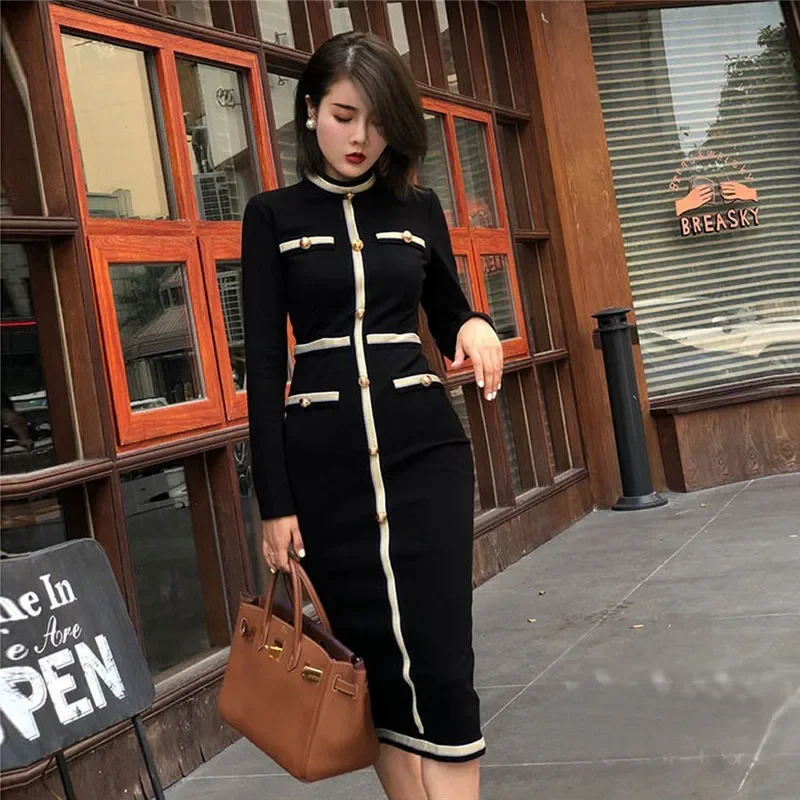 Korea Autumn Winter New 2023 Women Long Sleeve Zip Bright Silk Screw Thread Spliced Button Thick Fabric Black Slit Bodycon Dress
Korea Autumn Winter New 2023 Women Long Sleeve Zip Bright Silk Screw Thread Spliced Button Thick Fabric Black Slit Bodycon Dress