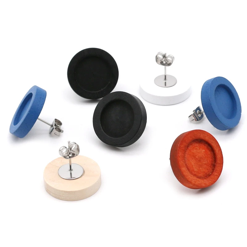 

20pcs/lot fit 12mm Wood Cabochon Stud Earring Base Settings Diy Blank Stainless Steel Post Earrings Findings jewelry making