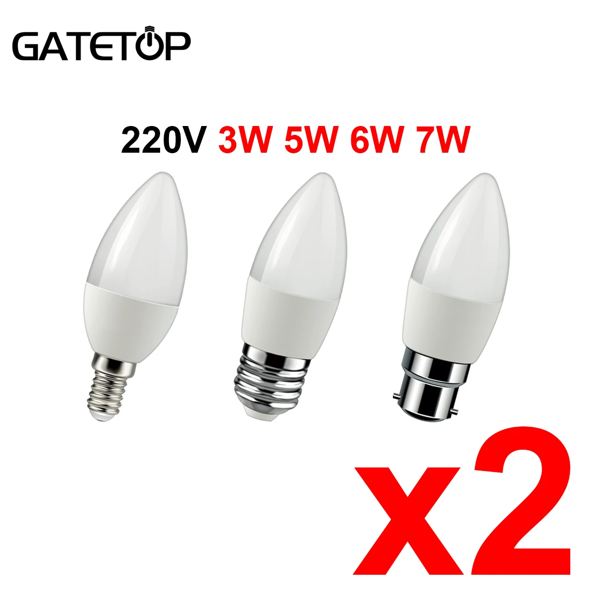 

2PCS Led Candle Bulb C37 3W 5W 6W 7W E27 B22 E14 220v-240v 3000K 4000K 6000k For Home Decoration Lamp
