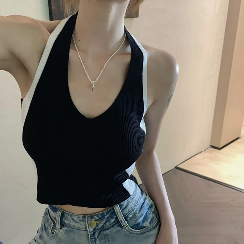 Fashion Women's Vest Summer Camis Fitted Crop Tops Sleeveless Halter Neck Contrast Color Going Out Tops Streetwear Y2k 
Fashion Women's Vest Summer Camis Fitted Crop Tops Sleeveless Halter Neck Contrast Color Going Out Tops Streetwear Y2k