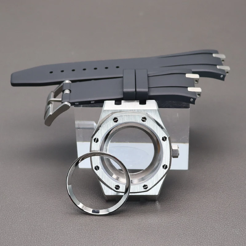 

41mm Watch Case Rubber Strap Sapphire Crystal Glass For Seiko Nh35 Nh36/38 Movement 28.5mm Dial Steel Chapter Rings High Quality