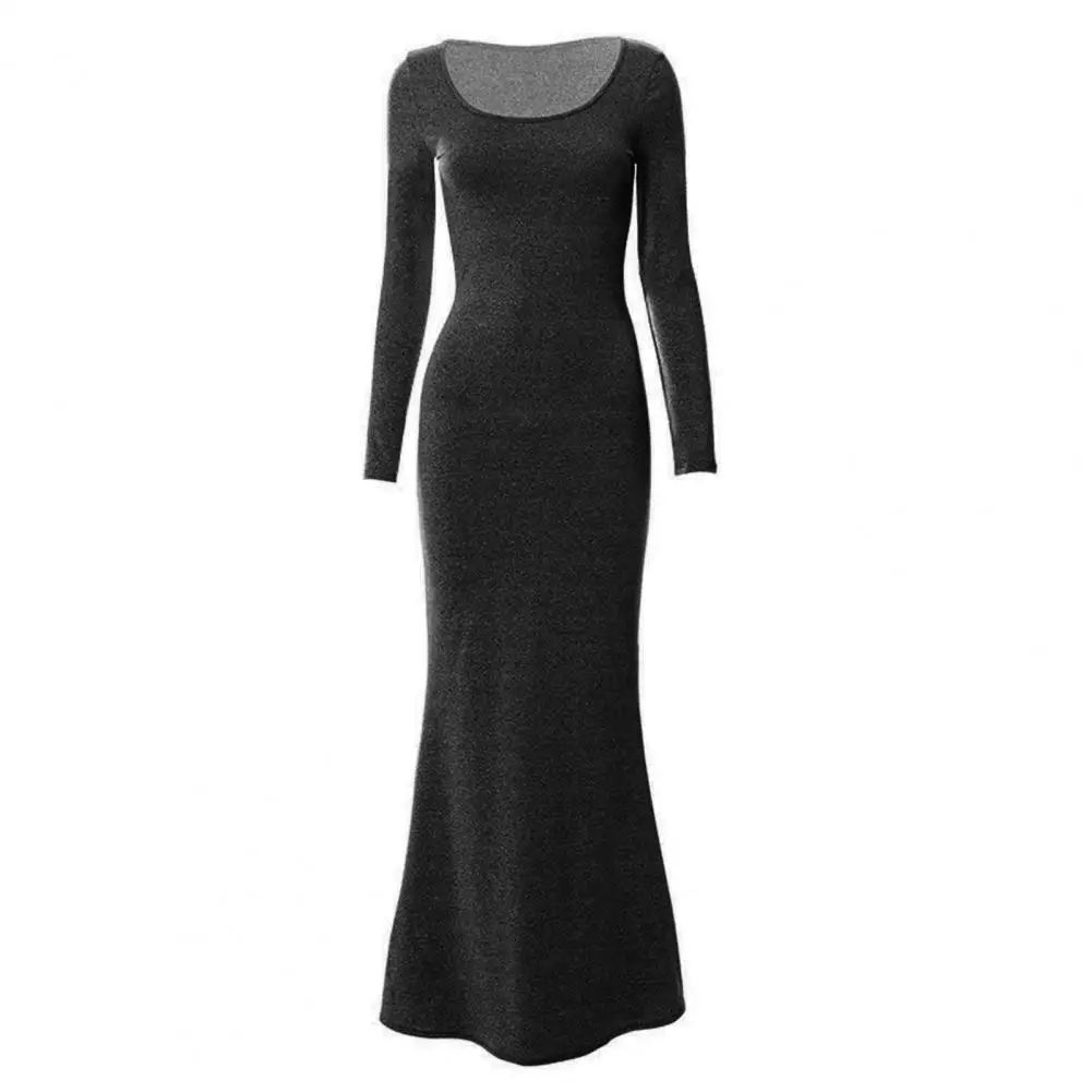 

Women Maxi Dress Stylish Women's Autumn Maxi Dress Slim Fit Scoop Neck Long Sleeve Fishtail Hem Elegant Streetwear for A