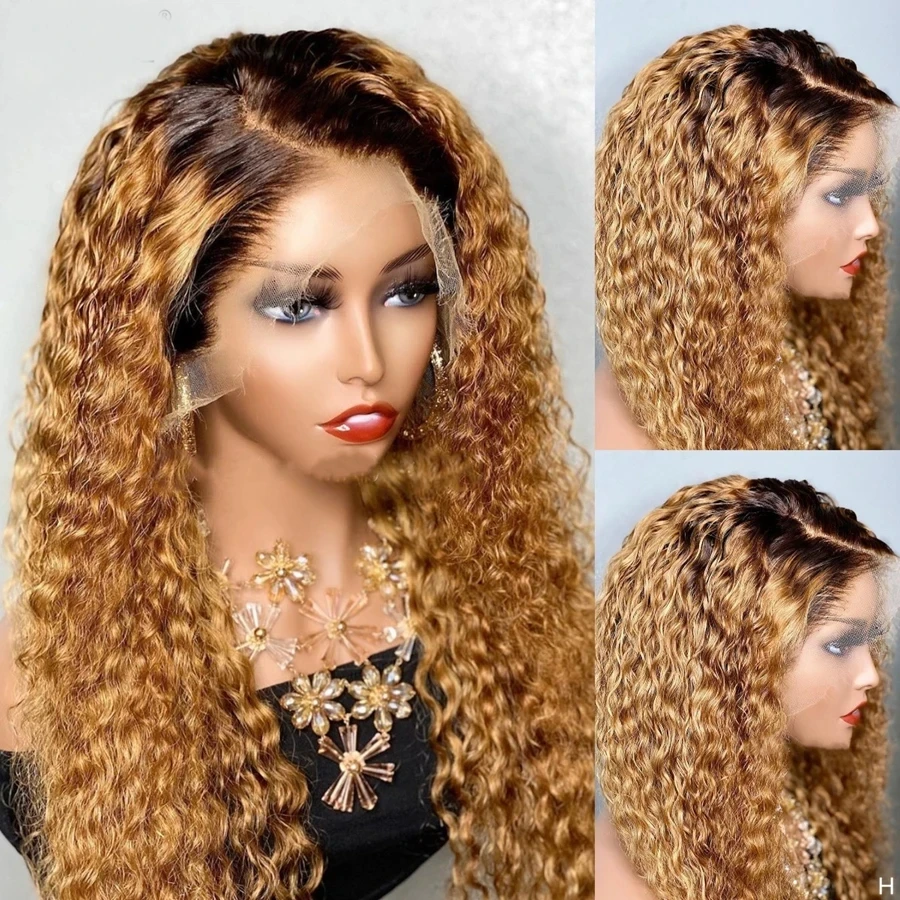 

Zxbmalwigs Ombre Honey Blonde Preplucked 180Density Glueless Kinky Curly Lace Front Wig For Black Women BabyHair Daily Cosplay