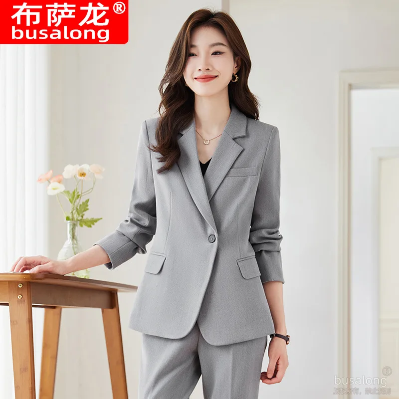 

Профессиональный костюм для женщин на осень и зиму модная и способная элегантная рабочая одежда высококачественный серый костюм Джемпер для работы
