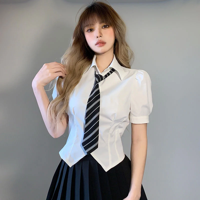 MEXZT White Basic Blouse Women Sexy Crop Top Slim Short Sleeve Summer Fashion Preppy Style Jk Student Button Shirt with Tie New
MEXZT White Basic Blouse Women Sexy Crop Top Slim Short Sleeve Summer Fashion Preppy Style Jk Student Button Shirt with Tie New