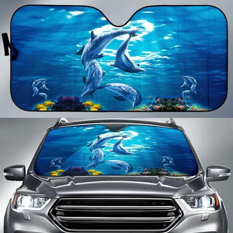 

Car Sun Shade with Dolphin Print, Auto Sun Shade a unique Gift for Dolphin Lovers.