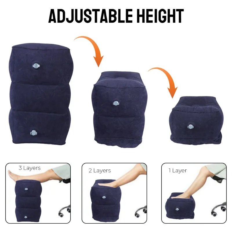 

3 Layers Leg Support Adjustable High On Airplane Car Bus Footrest Pillow Inflatable PVC Travel Foot Rest Pillows