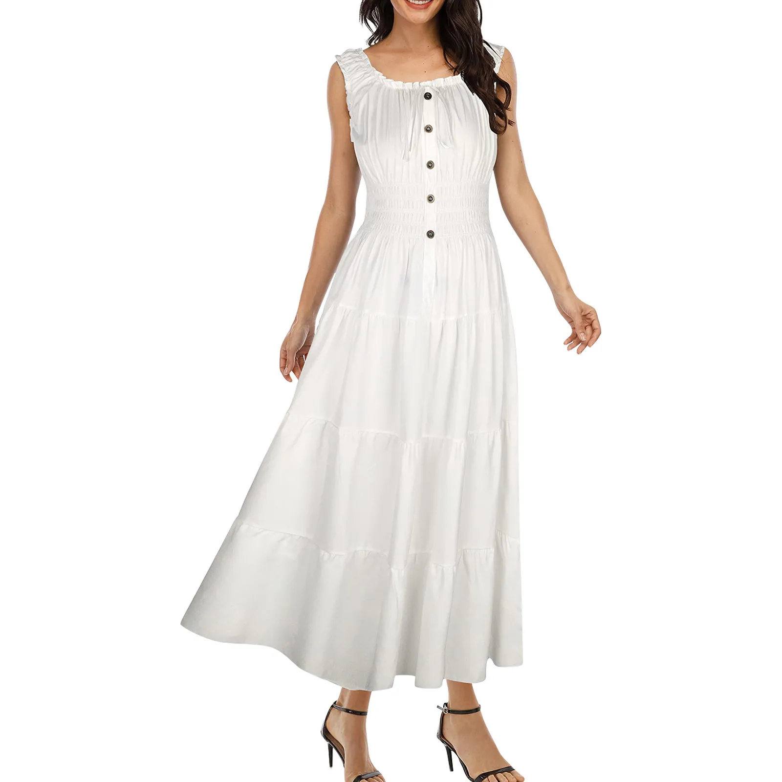 Casual Summer Midi Dress Women Sleeveless Tank O Neck Buttons Ruffle Loose Dresses Beach Soild Sundress Fashion Roupas Femininas
Casual Summer Midi Dress Women Sleeveless Tank O Neck Buttons Ruffle Loose Dresses Beach Soild Sundress Fashion Roupas Femininas