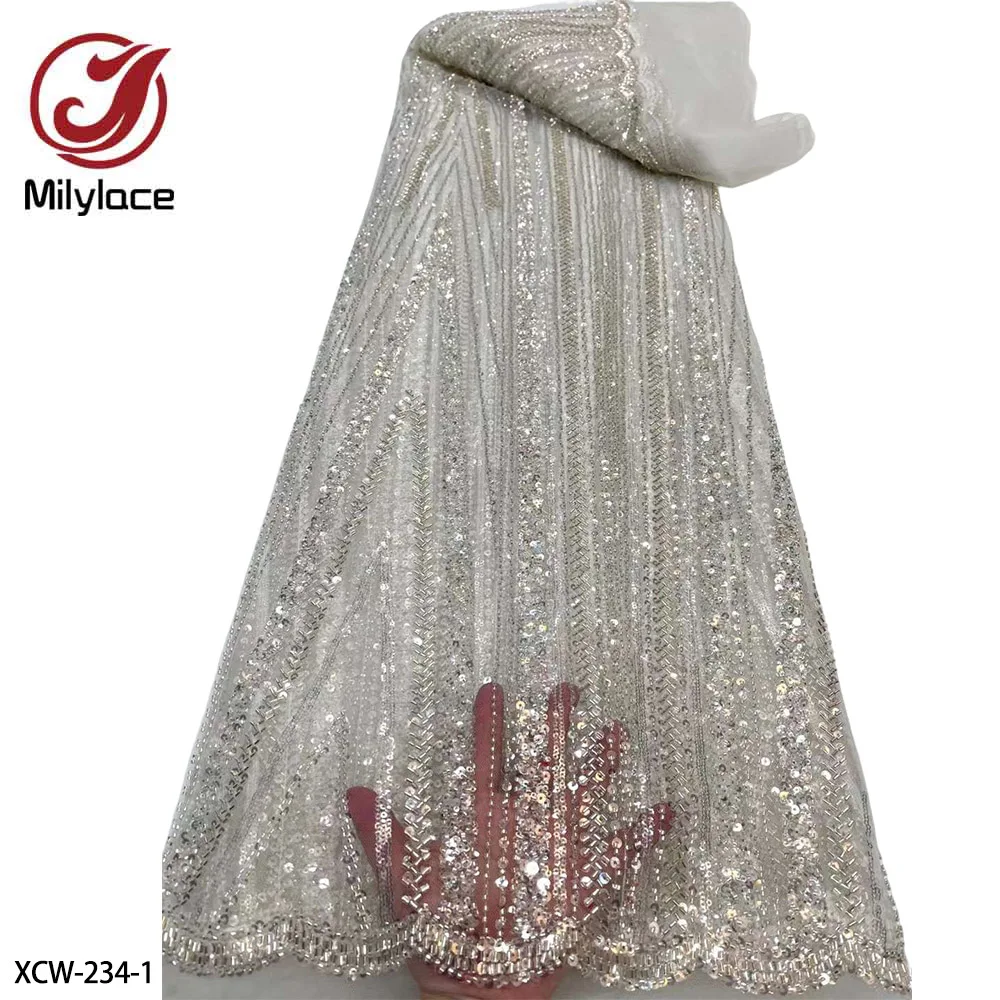Handmake Beaded African Lace Frabric High Quality French Lace Fabric Sequins Embroidered Net Lace for Wedding Dress XCW-234
Handmake Beaded African Lace Frabric High Quality French Lace Fabric Sequins Embroidered Net Lace for Wedding Dress XCW-234