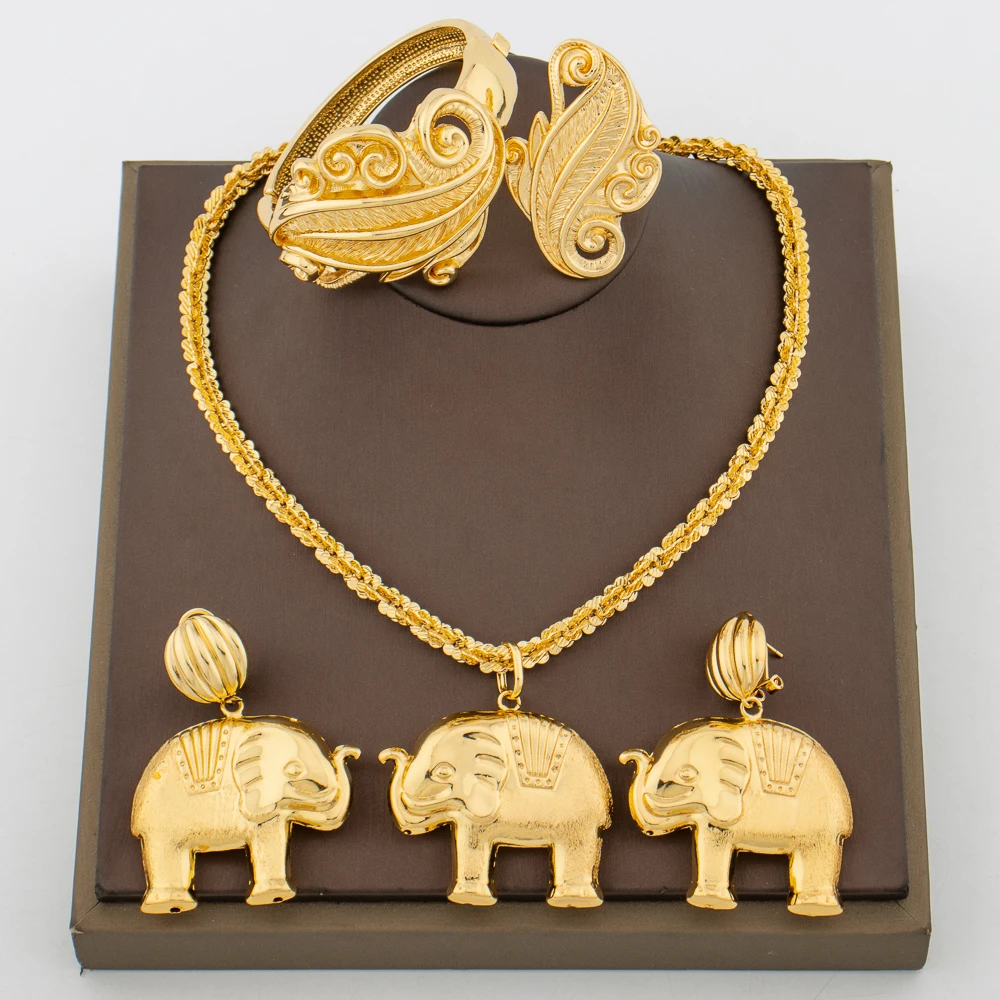 Trend Gold Color Jewelry Set for Ladies Cute Elephant Pendant and Necklace Party Weddings Bangle Ring Set for Engagement Gifts
Trend Gold Color Jewelry Set for Ladies Cute Elephant Pendant and Necklace Party Weddings Bangle Ring Set for Engagement Gifts