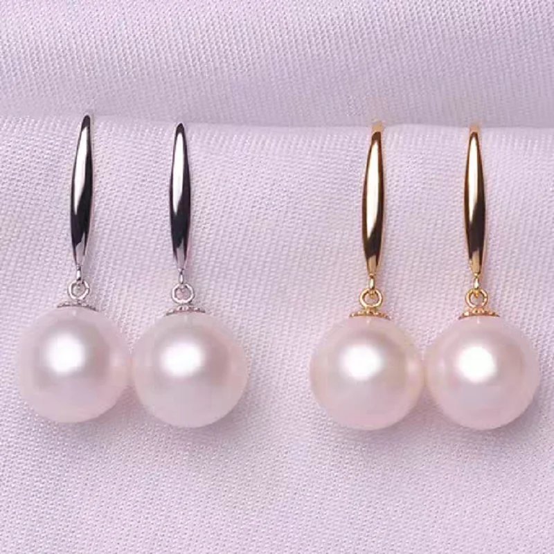 

Perfect Nice Round Aaaa 10-11mm Real White Akoya Pearl Earrings 14k Yellow Gold Fine Jewelry Free Shipping