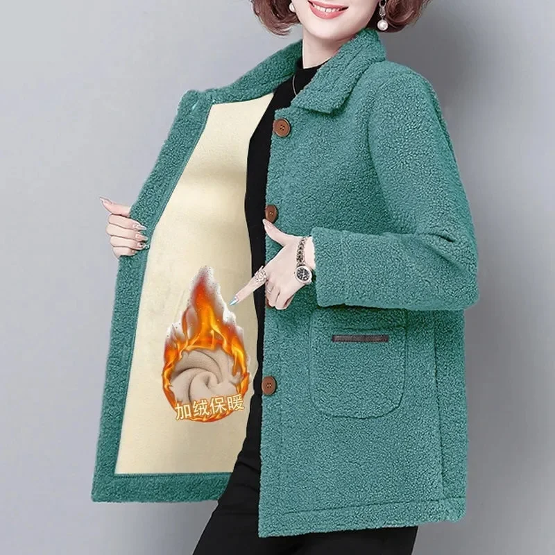 

2023 Женская одежда для женщин среднего возраста толстое пальто из искусственной овечьей шерсти зимняя куртка средней длины пальто из гранулированного бархата Женская верхняя одежда 5XL