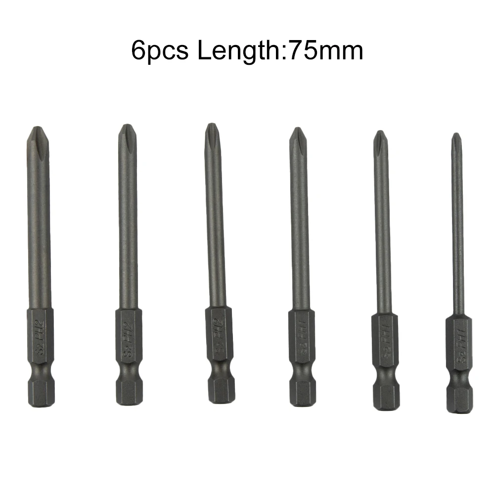 6Pcs/Set 1/4' Shank 75mm Long Alloy Steel Magnetic Hex Cross Head Screwdriver Bit PH1 PH2 Bit Diameter 3.0/4.0/4.5/4.5/5.0/6.0
6Pcs/Set 1/4' Shank 75mm Long Alloy Steel Magnetic Hex Cross Head Screwdriver Bit PH1 PH2 Bit Diameter 3.0/4.0/4.5/4.5/5.0/6.0