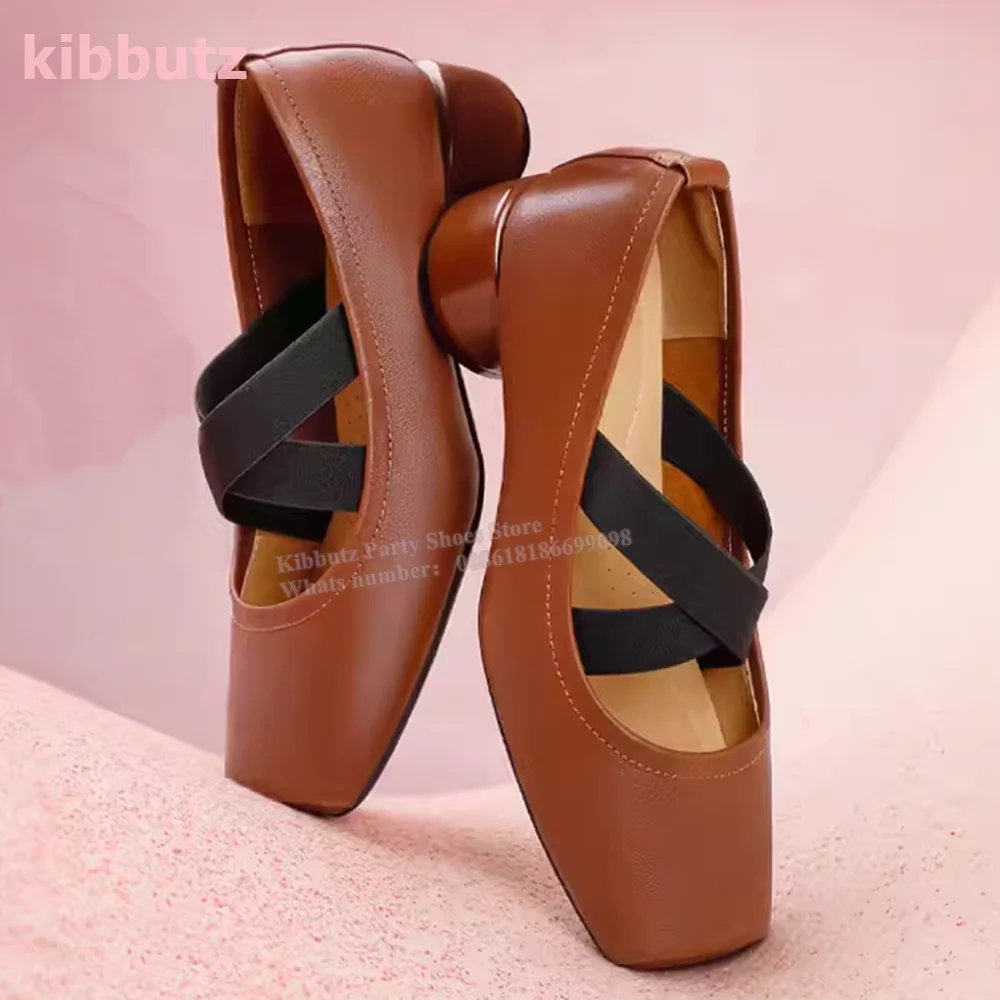 

Ballet Mary Jane Shoes Square Toe Round Heel Cross Strappy Solid Color Slip-On Genuine Leather Fashion Elegant Concise Shoes New