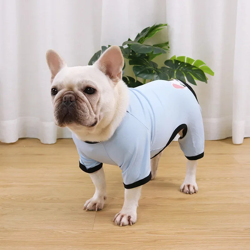 

French Dou Clothes Fat Dog Four-legged Clothes Cotton Printed Pajamas Warm Knitted Elastic Wholesale Dog Pajamas Dog Clothes
