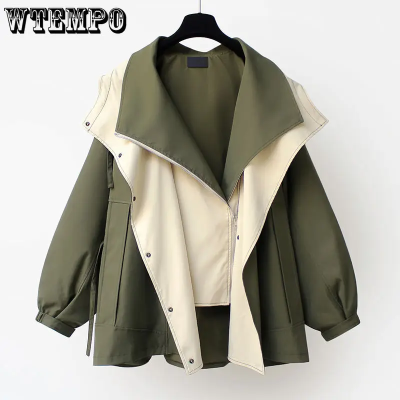 

Women's Mid-length Trench Coat Hooded Zipper Loose Jacket Korean Version Fashion Little Chap Windbreak Women Spring and Autumn