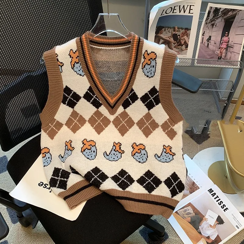 All Match Sweater Vest 2023 Autumn/Winter New V-Neck Outerwear Sleeveless Tank Cartoon Knitted Women's Pullover Tops
All Match Sweater Vest 2023 Autumn/Winter New V-Neck Outerwear Sleeveless Tank Cartoon Knitted Women's Pullover Tops