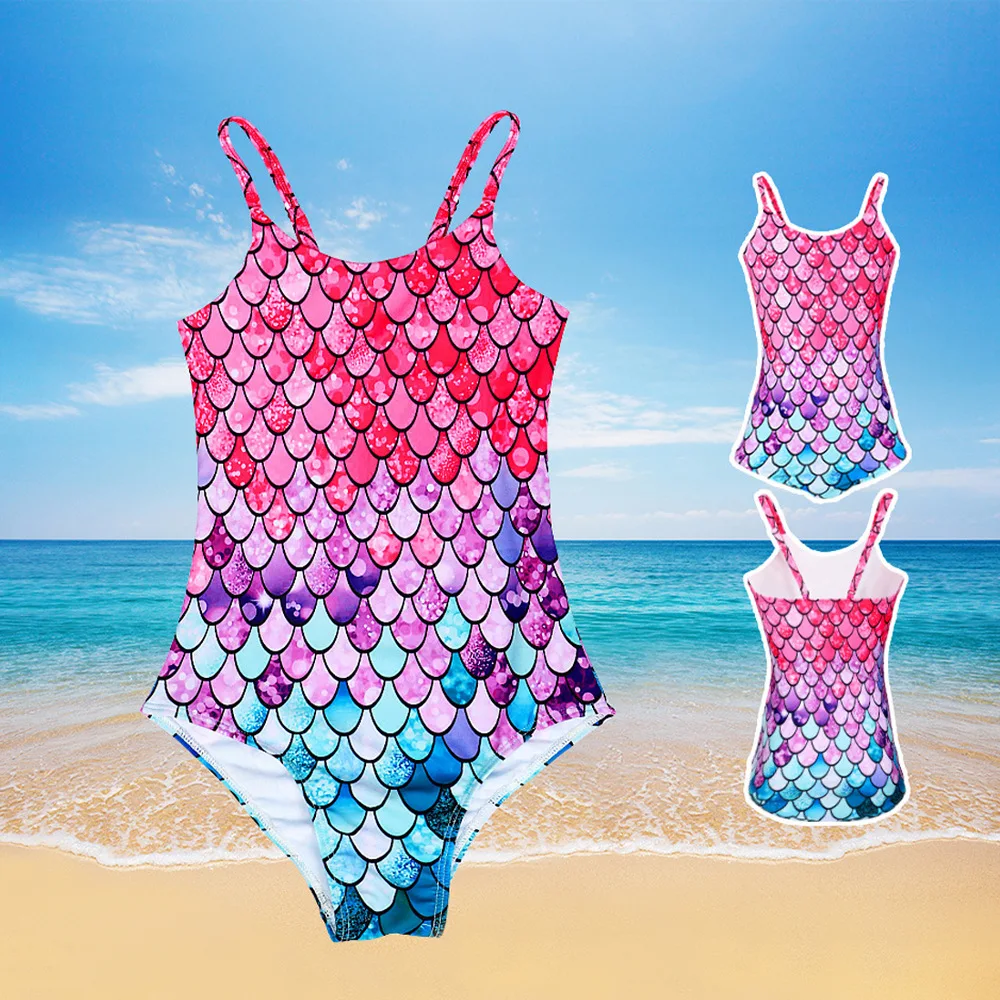 

Girls Kids Swimsuits Summer Vacation Beachwear Mermaid Shinny Swimwear Child Beach Bikini Bathing Suits Monokini Cosplay Costume