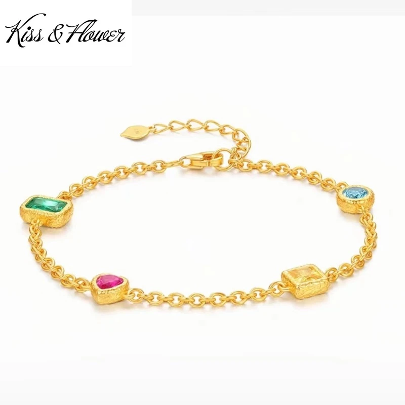

KISS&FLOWER 24KT Gold Color Zircon Bracelet For Women Fine Jewelry Wholesale Wedding Party Birthday Bride Girlfriend Gift BR332