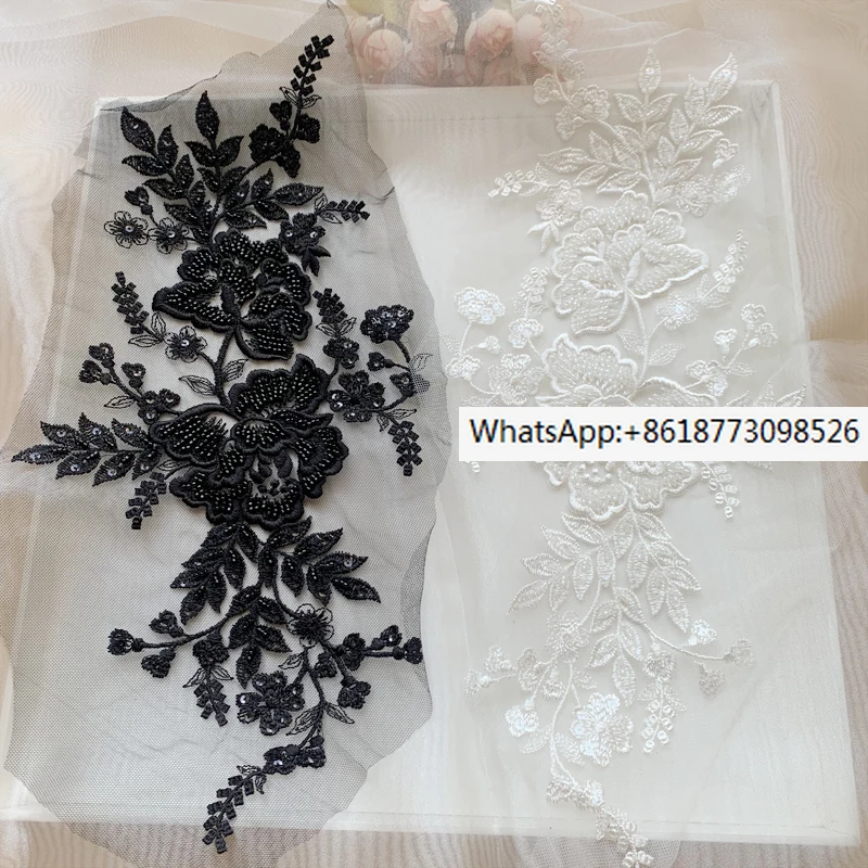 New Black and White Stock Luxury Beaded Flower and Leaf Embroidery High Set Wedding Dress Headdress Lace Pair Flower
New Black and White Stock Luxury Beaded Flower and Leaf Embroidery High Set Wedding Dress Headdress Lace Pair Flower