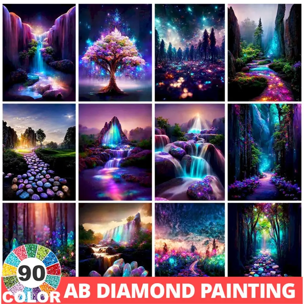 

Набор для алмазной вышивки «Пейзаж Фэнтези мир», картина 5D «сделай сам», картина крестиком «Водопад», лес, 90 цветов