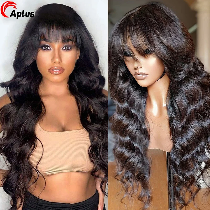 

Body Wave Lace Front Human Hair Wig With Bangs Pre Plucked 13x4 Fringe Wigs For Women Glueless HD Lace Frontal Wig With Bang