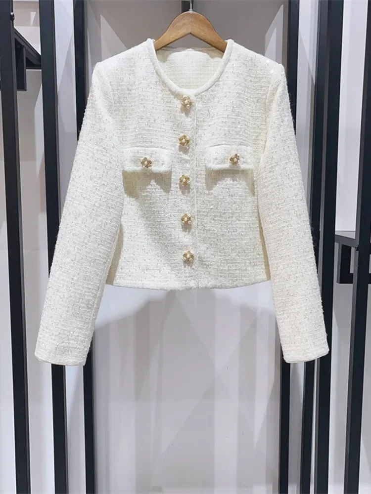 Women Coat Fashion Sequin O-Neck Single Breasted 2024 New Pearl Buttons Long Sleeve Casual Jacket
Women Coat Fashion Sequin O-Neck Single Breasted 2024 New Pearl Buttons Long Sleeve Casual Jacket