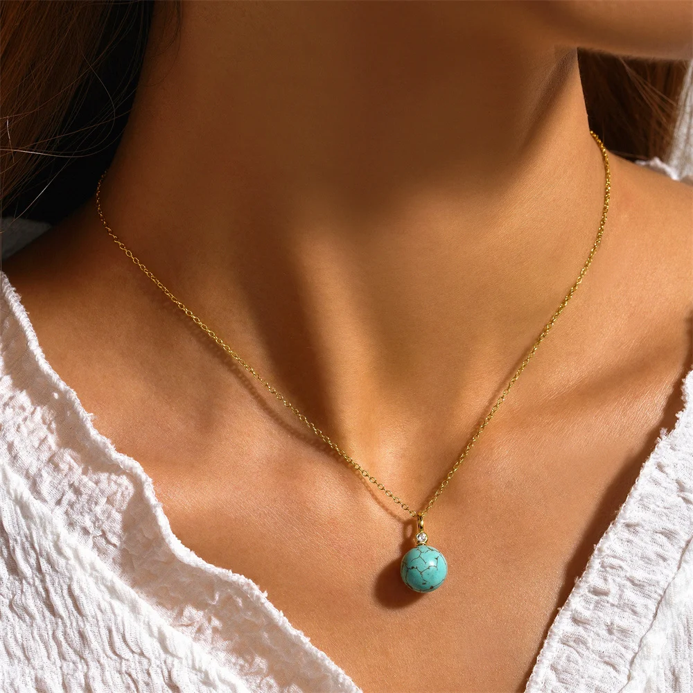 

CANNER S925 Silver Necklace For Women Spherical Pendant Turquoise Zircon Clavicle Chain Hot Selling Fine Jewelry Gifts Wholesale