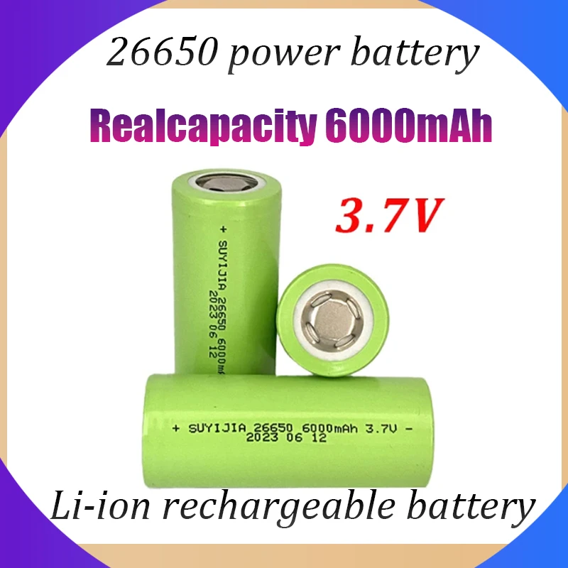 Power Lithium Battery 26650 3.7V Actual Capacity 6000mAh Suitable for LED Lights Electric Vehicles Power Tools 40-50A Discharge
Power Lithium Battery 26650 3.7V Actual Capacity 6000mAh Suitable for LED Lights Electric Vehicles Power Tools 40-50A Discharge