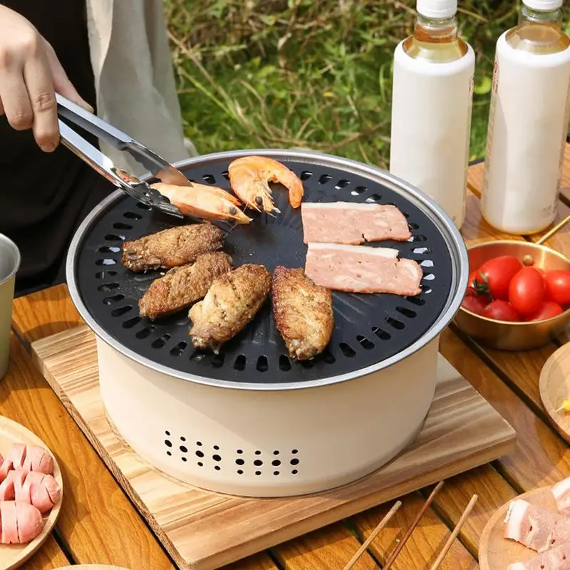 

Портативный гриль для барбекю, Корейская угольная плита, разделенная барбекю плита из нержавеющей стали, круглая антипригарная подставка для барбекю для кемпинга на открытом воздухе