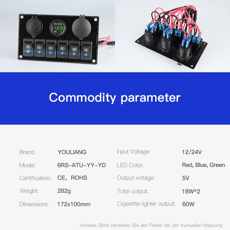 USB Socket LED Voltmeter 6 Position Power Multi Outlet ON-OFF Toggle Panel for Car Boat Marine RV Truck
USB Socket LED Voltmeter 6 Position Power Multi Outlet ON-OFF Toggle Panel for Car Boat Marine RV Truck