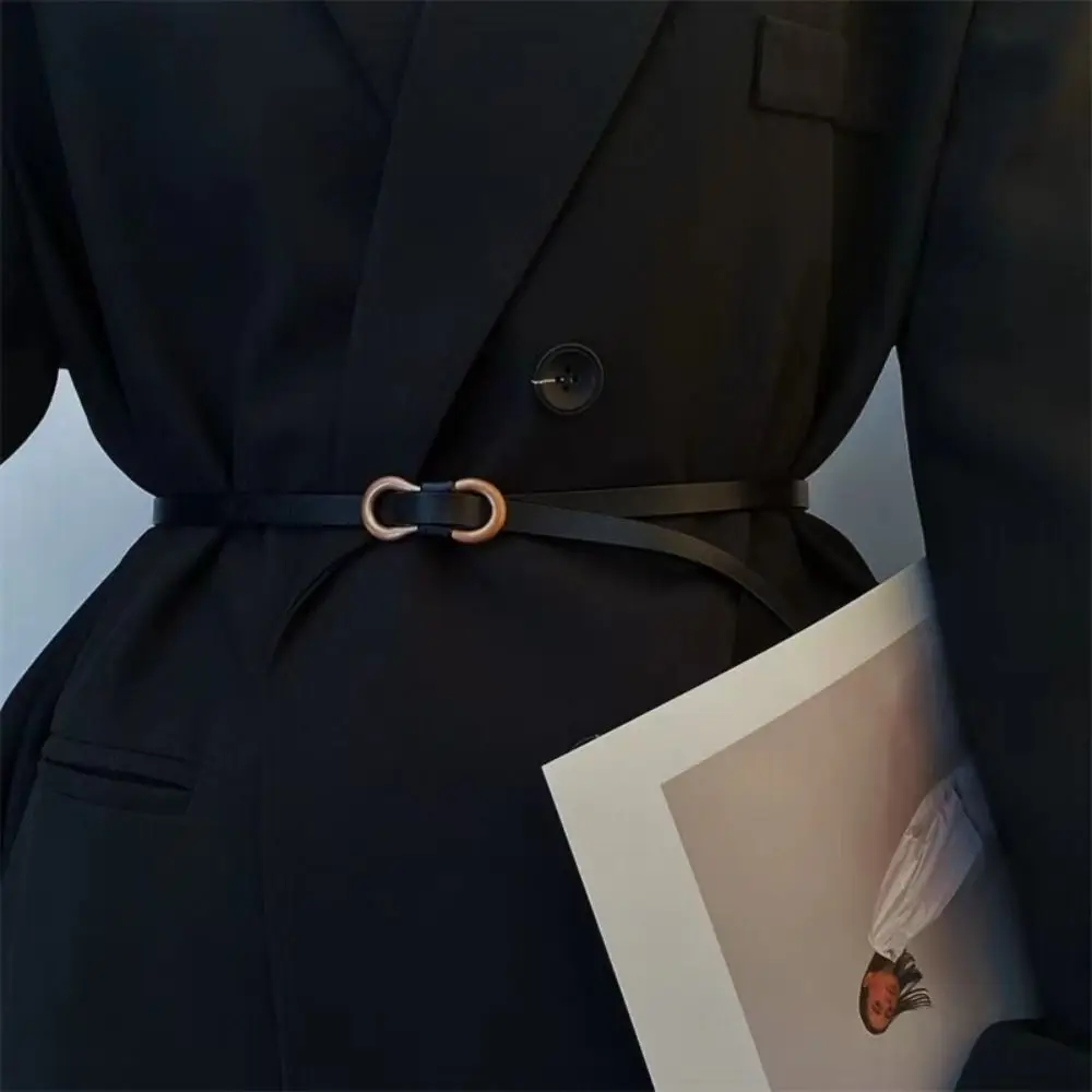 

Women Casual Vintage Trouser Dress Belts Leather Thin Belt Metal Buckle Waistband Waist Strap