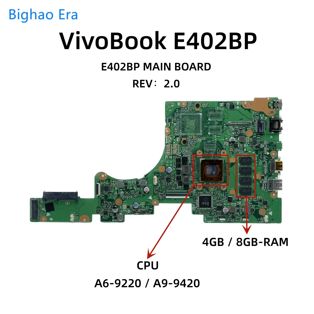 For ASUS VivoBook L402BA E402BA X402BP L402BP E402BP Laptop Motherboard With A6-9220 A9-9420 CPU 4GB/8GB-RAM E402BP MAIN BOARD
For ASUS VivoBook L402BA E402BA X402BP L402BP E402BP Laptop Motherboard With A6-9220 A9-9420 CPU 4GB/8GB-RAM E402BP MAIN BOARD