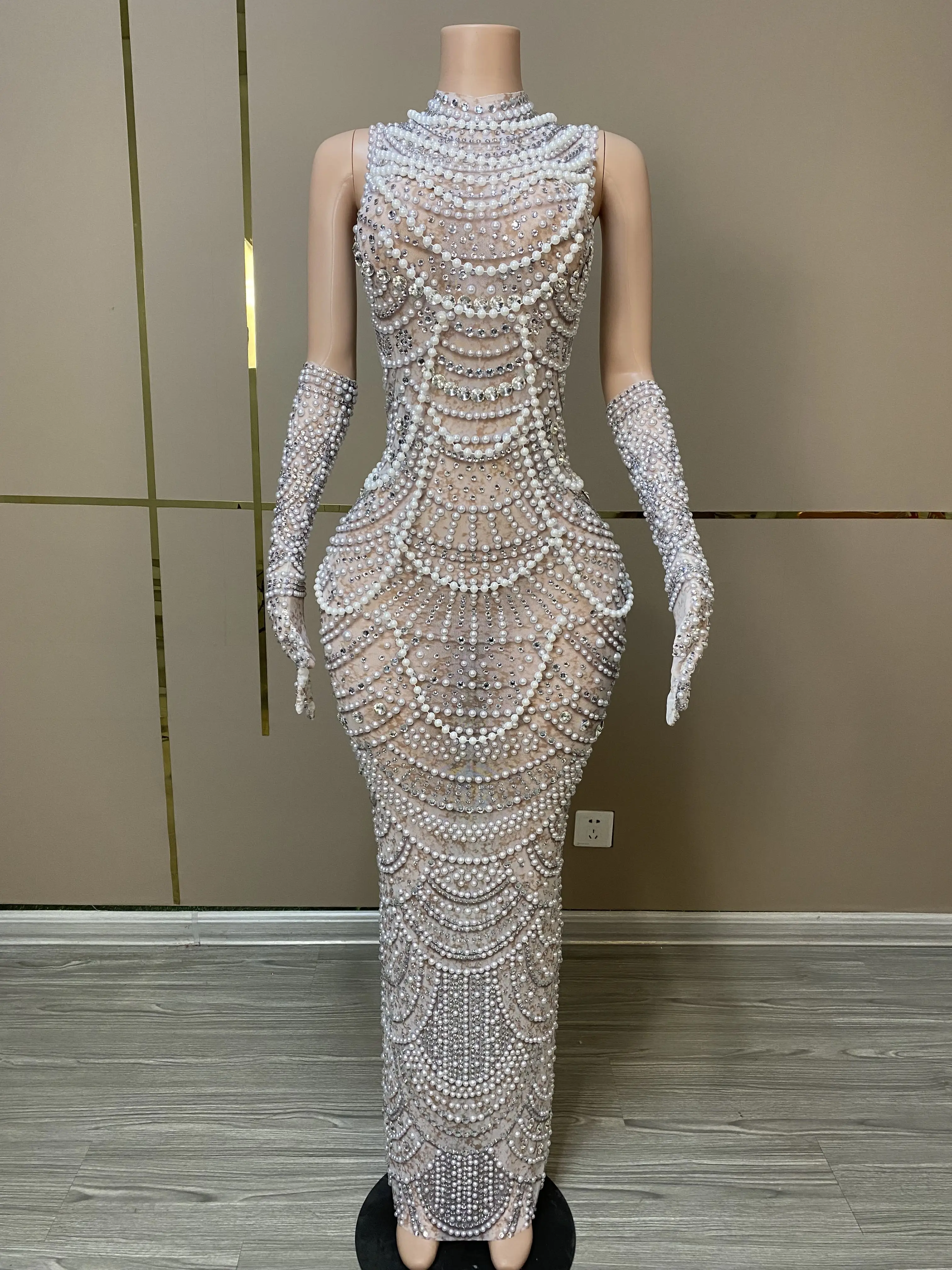 

Arabic Nude Off Shoulder Evening DressesEmbelished with Pearls Crystals MermaidElegant Dubai Gowns Luxury For WomenWedding D111