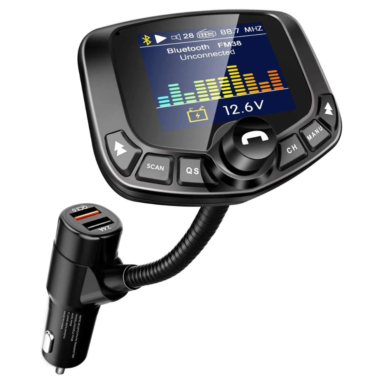 Bluetooth FM Transmitter for Car 1.8Inch Screen Wireless Radio Adapter Handsfree Car Kit with QC3.0 & 5V2.4A Charging
Bluetooth FM Transmitter for Car 1.8Inch Screen Wireless Radio Adapter Handsfree Car Kit with QC3.0 & 5V2.4A Charging