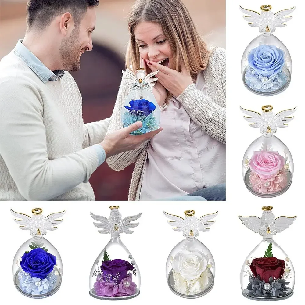 

Gifts for Women Preserved Rose in Angel Glass Cover Wedding Eternal Flowers Wedding Christmas Valentine Day Forever Love Gifts