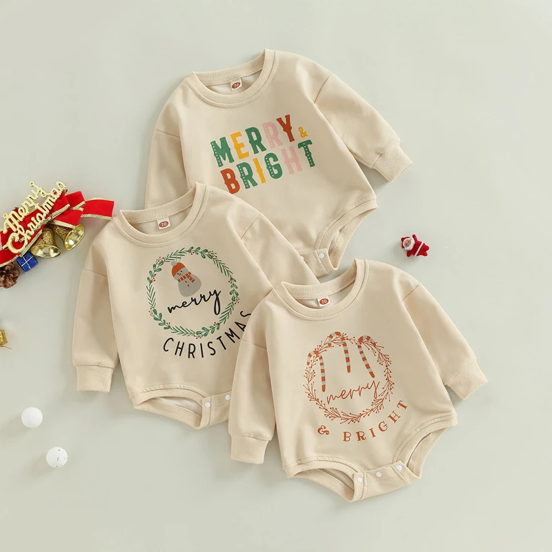 

Infant Christmas Outfit Baby Boy Girl Christmas Romper Bodysuit Letter Print Long Sleeve Crewneck Pullover Sweatshirt Top