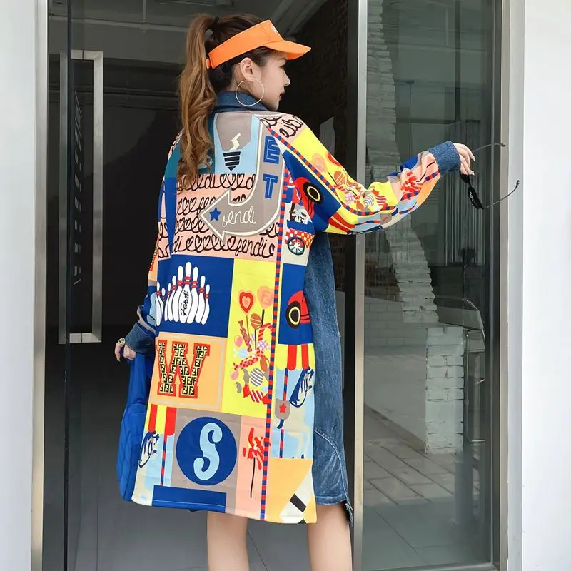 New Long Print Denim Jacket Women 2023 Autumn Lady Denim Coat Female Loose Cartoon Spliced Jackets Girl Outerwear
New Long Print Denim Jacket Women 2023 Autumn Lady Denim Coat Female Loose Cartoon Spliced Jackets Girl Outerwear