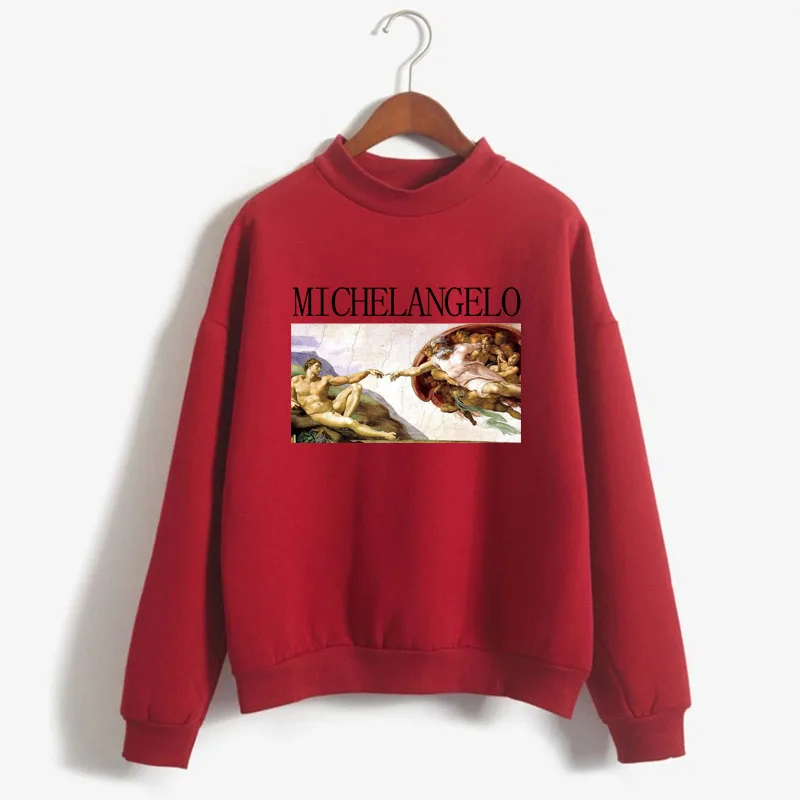 

The Creation of Adam Michelangelo Print Women Sweatshirt Korean O-neck Knitted Pullover Thick Autumn Candy Color Lady Clothing