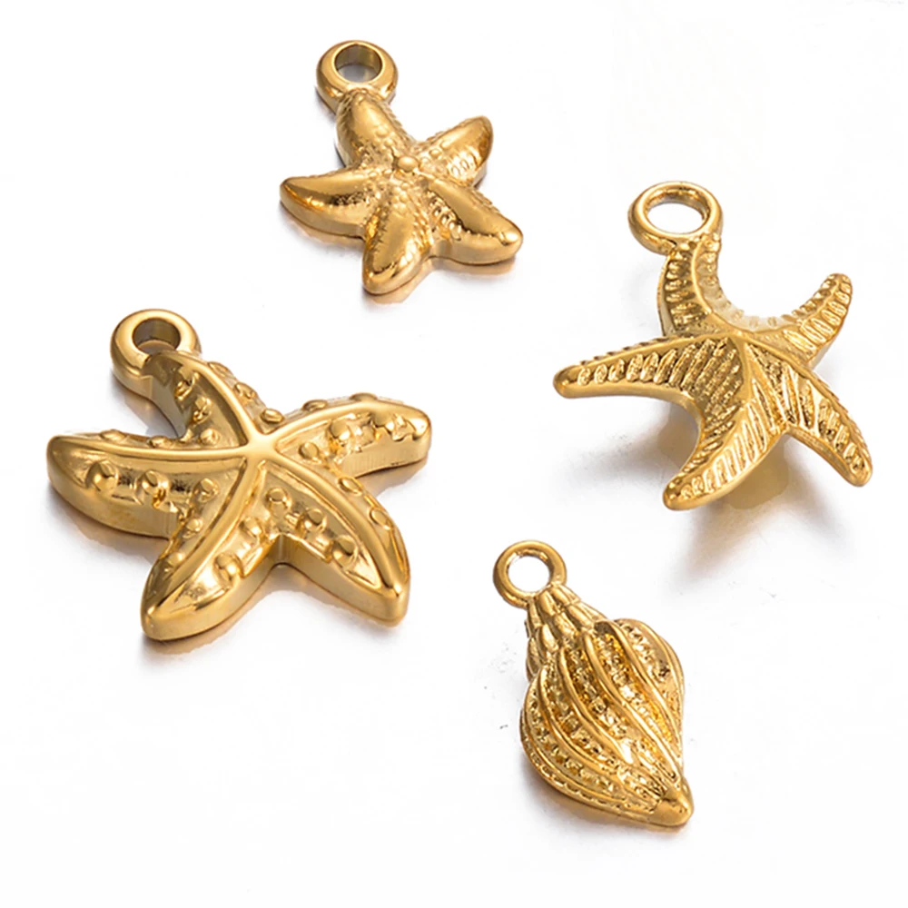 

4pcs Stainless Steel Starfish Sea Shell Charms Ocean Pendants Conch Anklet Bracelet Necklace Connectors DIY Jewelry Making