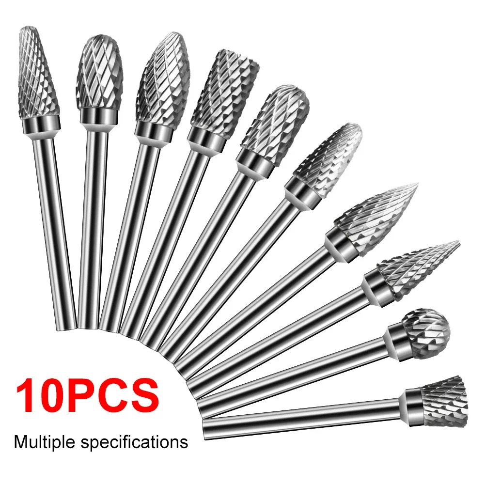 

Solid Carbide Burr Bits Double Rotary Cutter Tungsten Shank Metal Die Grinder Carving Engraving Set 1/8" Shank 10Pcs