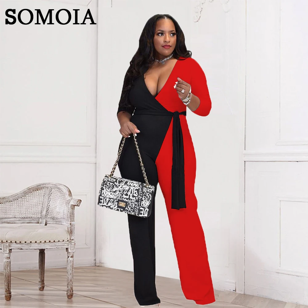 5XL Plus Size Elegant Jumpsuit Women Fashion Color Matching Rompers Straight Trousers V Neck Lace Up Jumpersuit Wholesale Items
5XL Plus Size Elegant Jumpsuit Women Fashion Color Matching Rompers Straight Trousers V Neck Lace Up Jumpersuit Wholesale Items