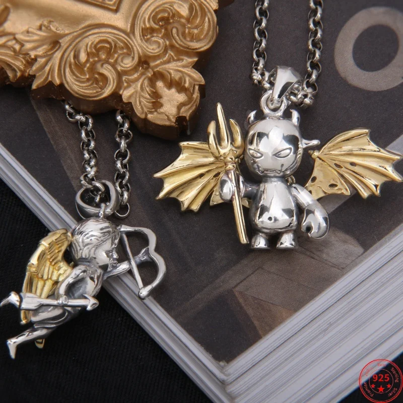 

S925 Sterling Silver Charms Pendants for Women Men New Fashion Angel Cupid and Little Devil Jewelry Free Shipping