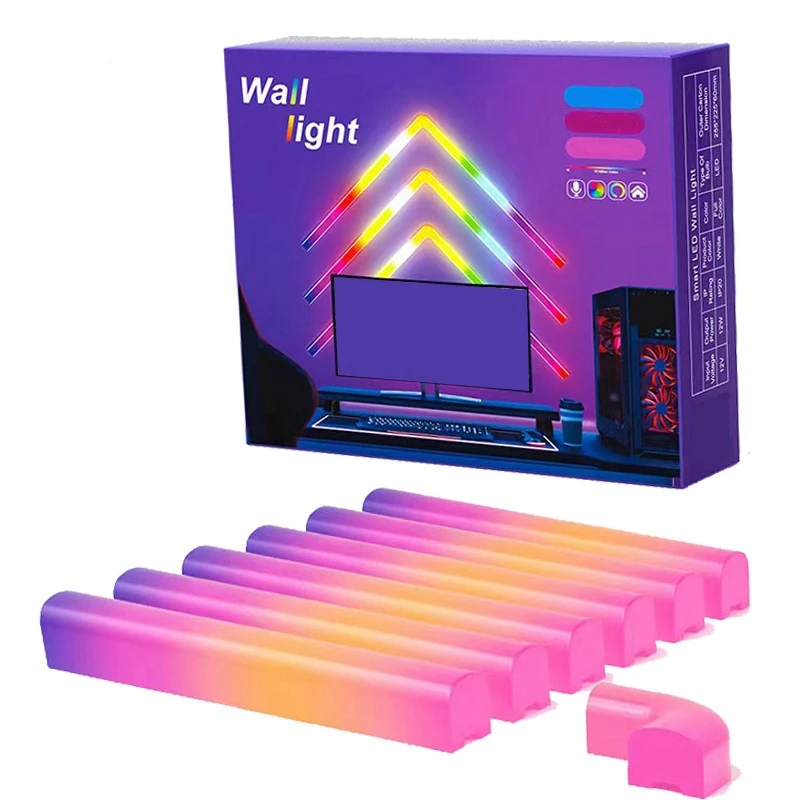 

LED Smart Wall Lamp With US Plug Colorful Convenient Light Bar DIY Atmosphere Night Light APP Music Rhythm TV Backlight