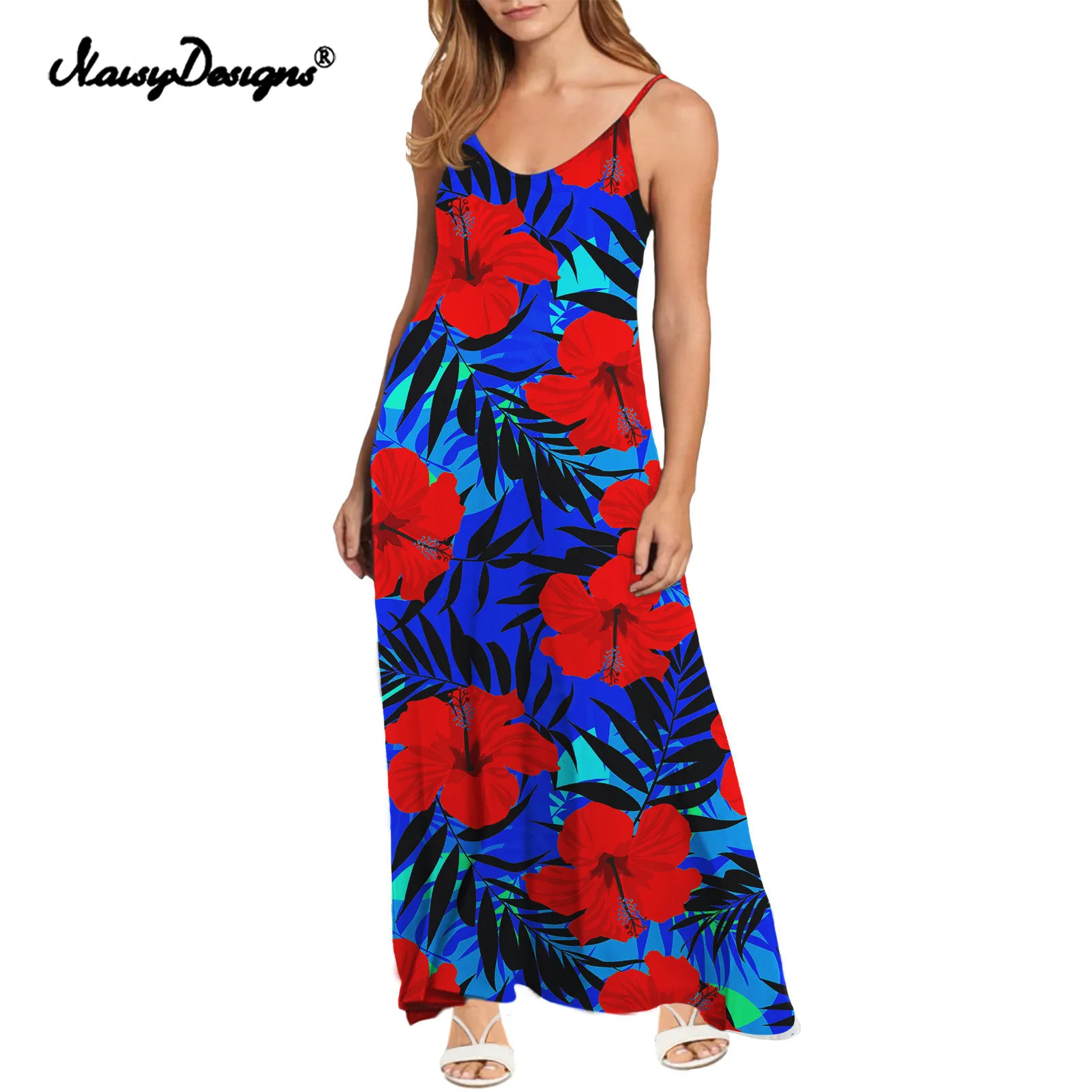 

Noisydesigns 2022 New Summer Sleeveless Dresses For Women Hawaiian Tropical Hibiscus Flower Printing Elegant Lady Party Clothes