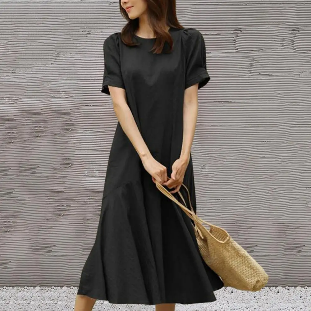 

Lady Patchwork Dress Relaxed Fit Dress Elegant Women's Summer Midi Dress Stylish Patchwork Design Flattering Loose Hem for Lady