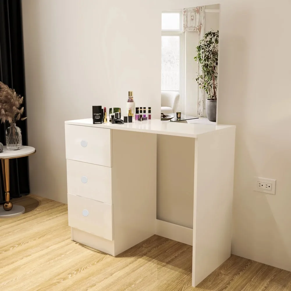 

Ava Modern Vanity Table With Mirror White Painted Dresser 3 Drawers Dressers for Bedroom Toiletries Dressing Desk Makeup Home