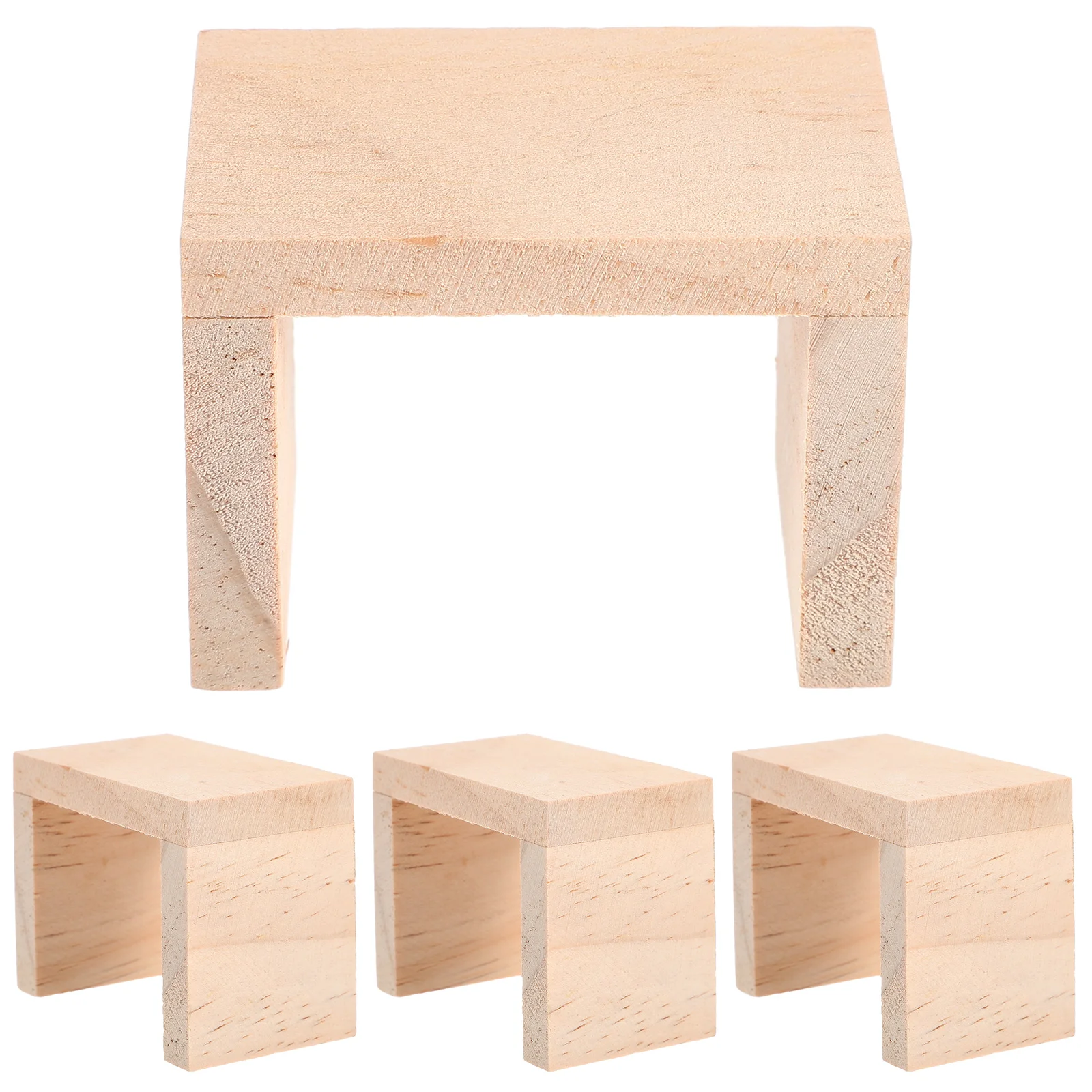

4 Pcs Dollhouse Stool Model Accessories Toy Room Miniature Furniture Wood Wooden Layout Prop Decors
