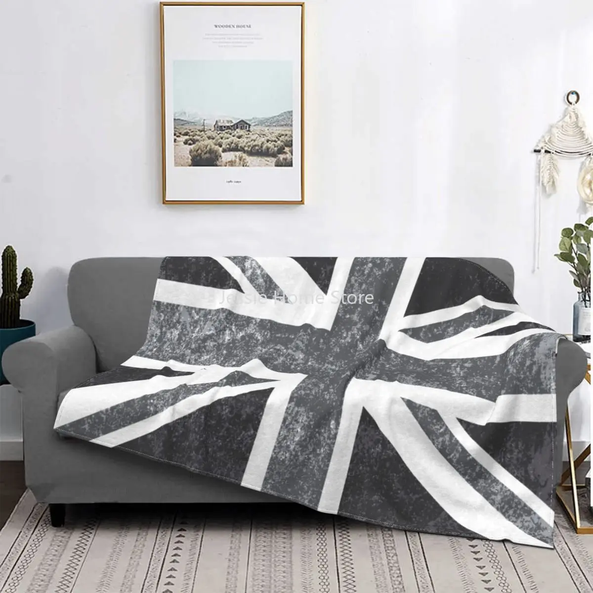 

Union Vintage Grayscale United Kingdom Flag Blankets Flannel Print Uk Multifunction Soft Throw Blankets for Bed Car Bedspread